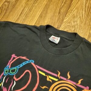 Vtg 80s Flamingo Shirt Adult XL Black Sunglasses Graphic Tee Jays Neon UV